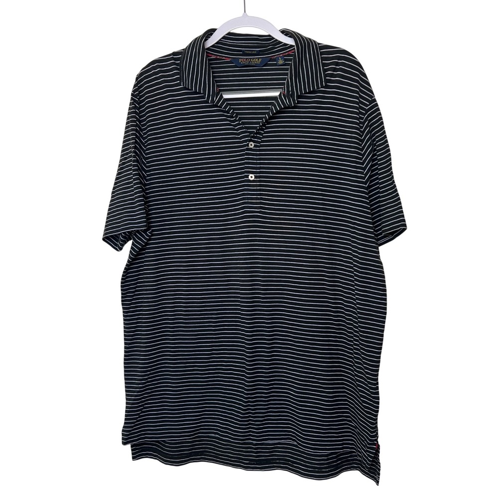 Polo Golf Ralph Lauren Stretch Lisle Black White Striped Golf Polo Shirt‎ Large